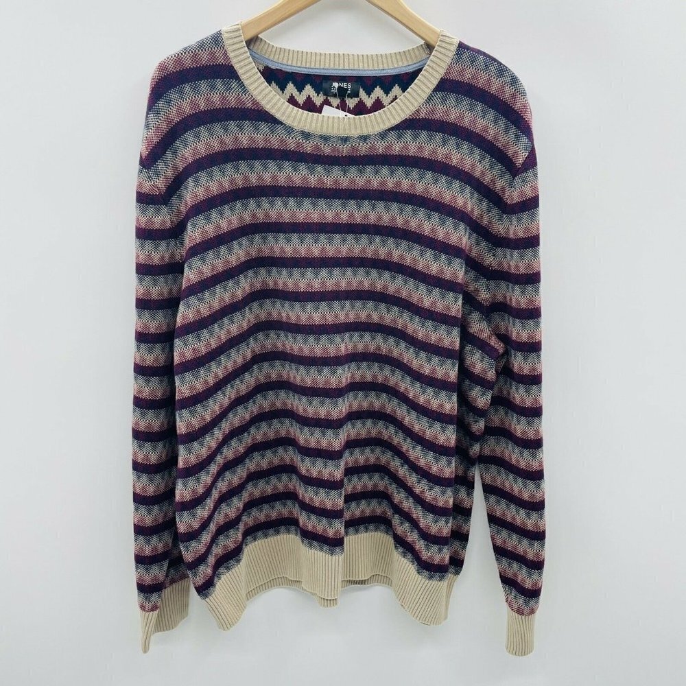 Jones‎ New York Mens Size XXL 100% Cotton Striped Pullover Sweater Tan $110